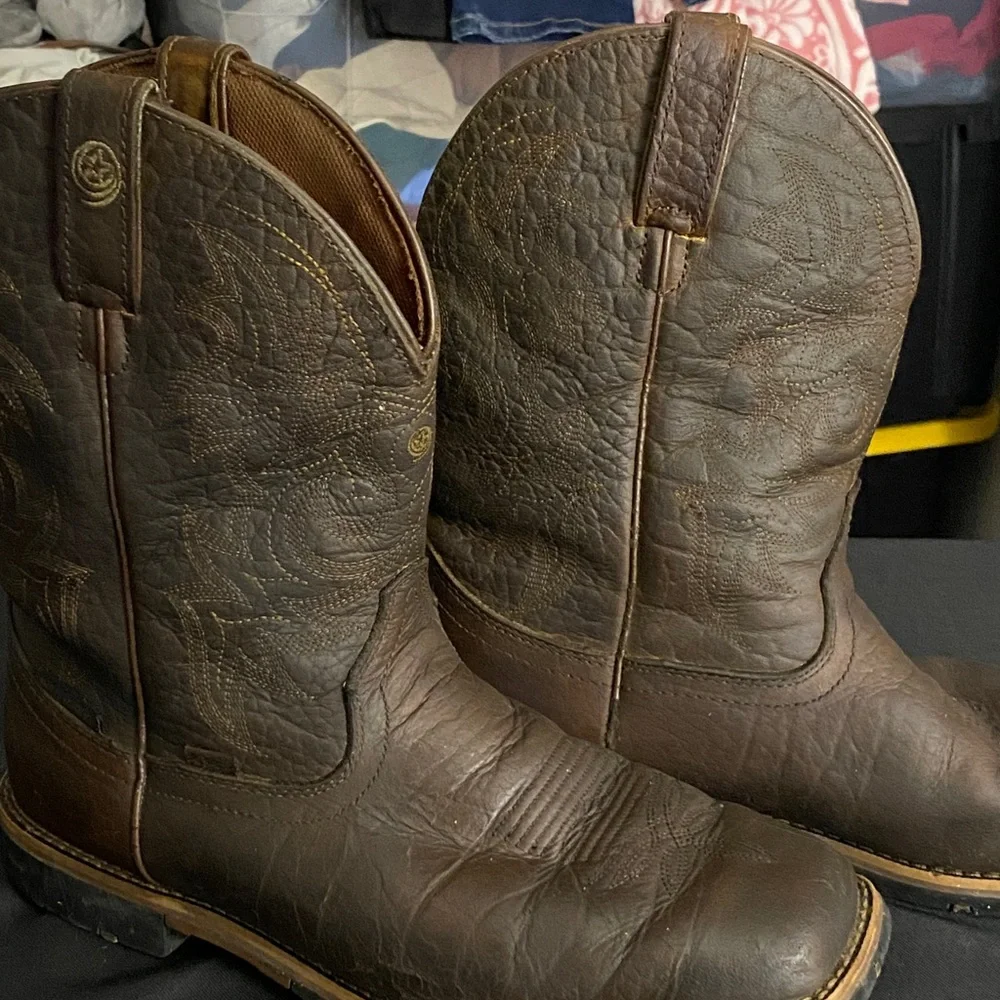 JUSTIN Brown Leather WATERPROOF Cowboy‎ Boots SIZE 10EE GOOD USED CONDITION